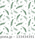 Christmas whimsical seamless pattern with green spruce branches on white background. Coquette pattern for wrapping paper, fabric and holiday decor 133434391