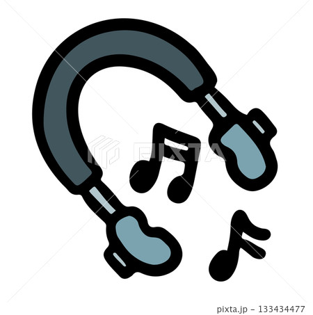 Hand drawn illustration of headphone and music melody for decoration, leisure time, weekends, holidays, entertainment, department store, sticker, hobbies, gym, running club, fridge magnet, song 133434477