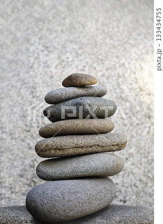 Stacked stones in perfect balance, symbolizing meditation Stacked stones in perfect balance, symbolizing meditation 133434755