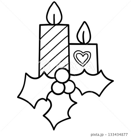 christmas cartoon candles with holly leaves and berries decoration. christmas cartoon candles with holly leaves and berries decoration. 133434877