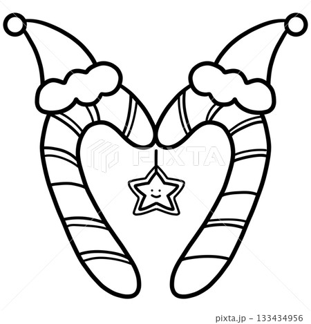 christmas cartoon candy canes forming a heart shape with a star. 133434956
