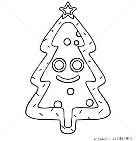christmas Gingerbread Christmas tree illustration with smiley face. 133434976