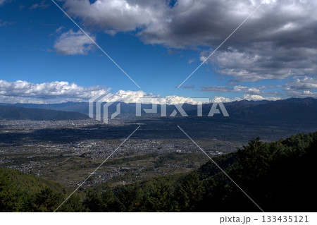伊奈ヶ湖 県民の森展望台からの甲府盆地 伊奈ヶ湖 県民の森展望台からの甲府盆地 133435121