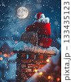 煙突でひと休みするサンタクロース — Santa on the Snowy Chimney — 133435123