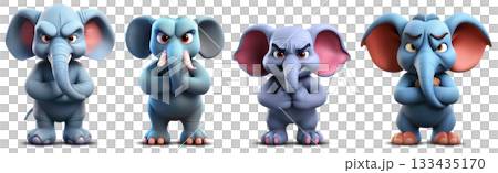 Angry Elephant with Crossed Arms Isolated on Transparent Background - Generative Ai 133435170