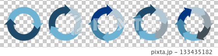 2〜6要素の回転サイクル図(回転矢印)セット　青系カラーの循環プロセス矢印ベクターイラスト 133435182