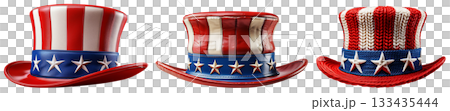 Close-up of the Uncle Sam Hat Isolated on Transparent Background - Generative Ai Close-up of the Uncle Sam Hat Isolated on Transparent Background - Generative Ai 133435444