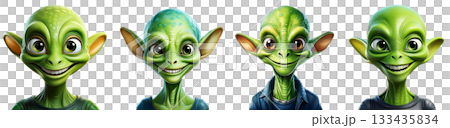 Green Smiling Alien Isolated on Transparent Background - Generative Ai Green Smiling Alien Isolated on Transparent Background - Generative Ai 133435834