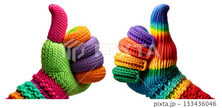 Knitted Fabric Hand with Thumb Up Isolated on Transparent Background - Generative Ai Knitted Fabric Hand with Thumb Up Isolated on Transparent Background - Generative Ai 133436046
