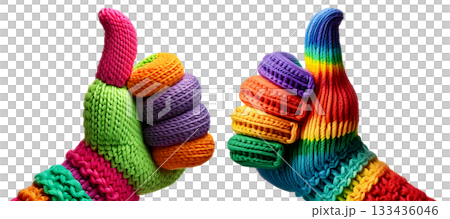 Knitted Fabric Hand with Thumb Up Isolated on Transparent Background - Generative Ai Knitted Fabric Hand with Thumb Up Isolated on Transparent Background - Generative Ai 133436046