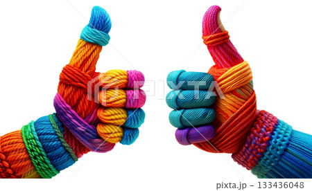 Knitted Fabric Hand with Thumb Up Isolated on Transparent Background - Generative Ai Knitted Fabric Hand with Thumb Up Isolated on Transparent Background - Generative Ai 133436048