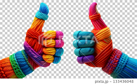 Knitted Fabric Hand with Thumb Up Isolated on Transparent Background - Generative Ai Knitted Fabric Hand with Thumb Up Isolated on Transparent Background - Generative Ai 133436048