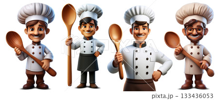 Male Chef With a Wooden Spoon Isolated on Transparent Background - Generative Ai 133436053