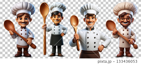 Male Chef With a Wooden Spoon Isolated on Transparent Background - Generative Ai 133436053