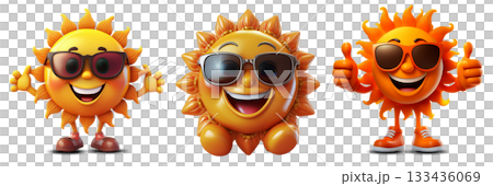 Happy Sun Wearing Sunglasses Isolated on Transparent Background - Generative Ai 133436069