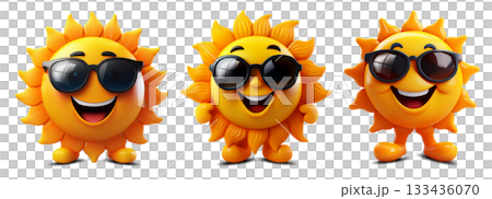 Happy Sun Wearing Sunglasses Isolated on Transparent Background - Generative Ai 133436070