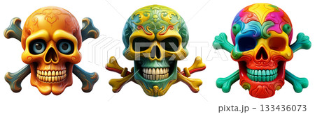 Human Skulls with Crossbones Isolated on Transparent Background - Generative Ai 133436073