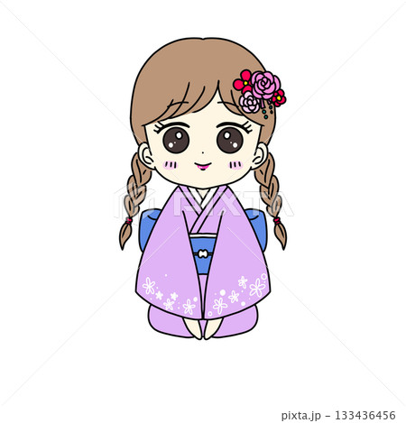 笑顔の可愛い着物の女の子 133436456