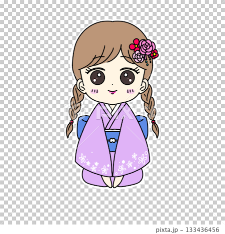 笑顔の可愛い着物の女の子 133436456