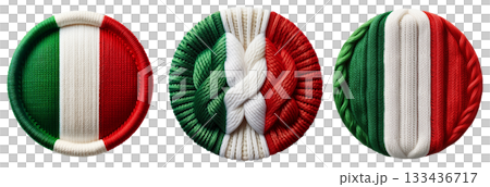 Round Knitted Italian Flag Isolated on Transparent Background - Generative Ai 133436717