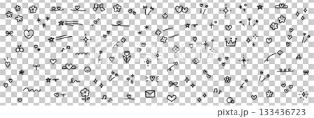 手書きの飾りイラストのベクターイラストセット。手描き、星、花、落書き、ハート、キラキラ 133436723