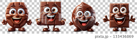 Smiling Chocolate Cartoon Character Isolated on Transparent Background - Generative Ai 133436869