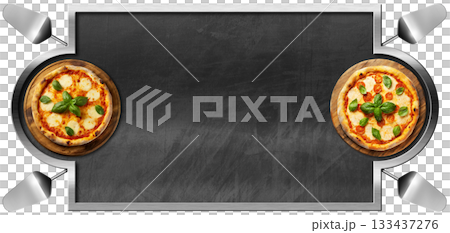 Template for a Pizza Menu with Empty Blackboard Isolated on Transparent - Generative Ai Template for a Pizza Menu with Empty Blackboard Isolated on Transparent - Generative Ai 133437276