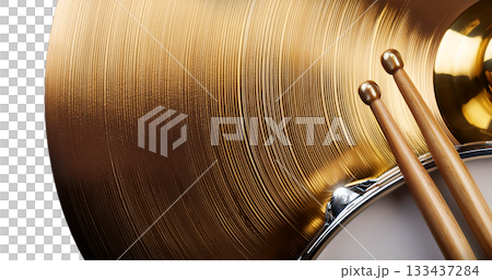 Two Wooden Drumsticks on a Snare Drum and Golden Cymbal - Generative Ai 133437284