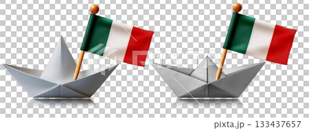 White Paper boat with the Italian Flag Isolated on Transparent - Generative Ai 133437657