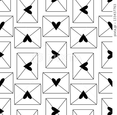 envelope with love letter and hearts Valentine's Day seamless pattern. Vector graphic line black and white illustration. For poster, flyer, banner, invitation, social media, party or sale envelope with love letter and hearts Valentine's Day seamless pattern. Vector graphic line black and white illustration. For poster, flyer, banner, invitation, social media, party or sale 133437763