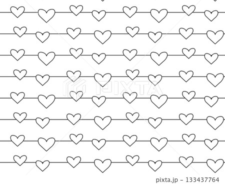Hearts on horizontal line Valentine's Day seamless pattern. Vector graphic line black and white illustration. For poster, invitation, backdrop, ad, sale promotion, print for t-shirt 133437764