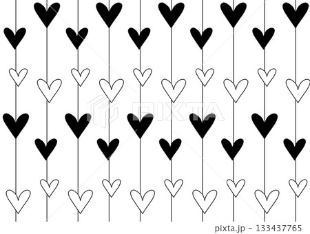 Black hearts in vertical lines on white background. Valentine's Day seamless pattern. Vector graphic line black and white illustration. for making clothes, wallpapers, backgrounds, cards. Black hearts in vertical lines on white background. Valentine's Day seamless pattern. Vector graphic line black and white illustration. for making clothes, wallpapers, backgrounds, cards. 133437765