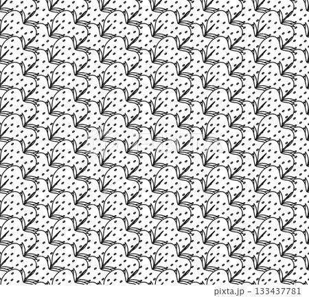 Strawberry outline line art style pattern. Valentine's Day seamless pattern. Vector graphic line black and white illustration. for package, holiday design, fabric and textile. Strawberry outline line art style pattern. Valentine's Day seamless pattern. Vector graphic line black and white illustration. for package, holiday design, fabric and textile. 133437781