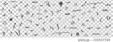 A vector illustration set of hand-drawn focus lines and arrows. Hand-drawn, doodle, decorative, and blurry 133437784