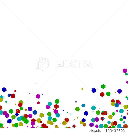 Seamless pattern hexagon confetti. Color birthday party consept. 133437893