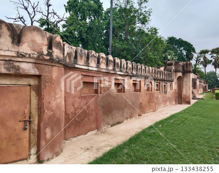 Fort-like architectural structure inside Khusro Bagh with intricate design fort walls and Mughal-style, historical monument in Prayagraj 133438255