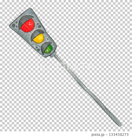 Road sign, traffic light pole. Hand-drawn watercolor illustration, cartoon. Town, game, children, child, boy, car, transport, auto, automobile, rules, road sign Road sign, traffic light pole. Hand-drawn watercolor illustration, cartoon. Town, game, children, child, boy, car, transport, auto, automobile, rules, road sign 133438273
