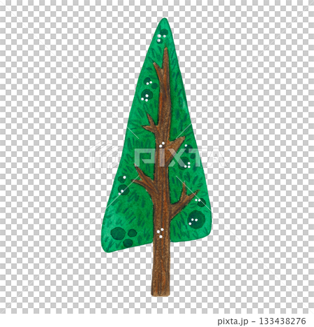 Tree, fir tree. Hand-drawn watercolor illustration, cartoon. Game, children, postcard, applique, plant, tree Tree, fir tree. Hand-drawn watercolor illustration, cartoon. Game, children, postcard, applique, plant, tree 133438276