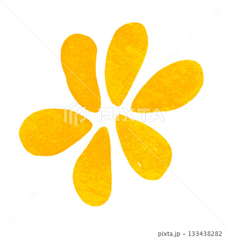 Abstract yellow flower. Hand-drawn watercolor illustration, cartoon. Game, kids, decoration, petals, plant, applique Abstract yellow flower. Hand-drawn watercolor illustration, cartoon. Game, kids, decoration, petals, plant, applique 133438282