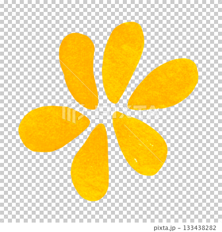 Abstract yellow flower. Hand-drawn watercolor illustration, cartoon. Game, kids, decoration, petals, plant, applique Abstract yellow flower. Hand-drawn watercolor illustration, cartoon. Game, kids, decoration, petals, plant, applique 133438282