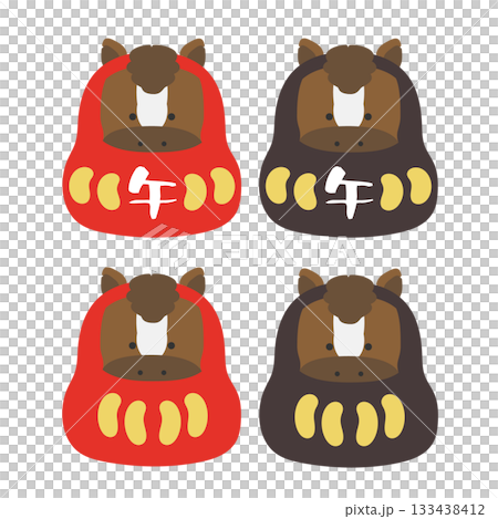 午年 干支達磨(だるま) イラストセット 午年 干支達磨(だるま) イラストセット 133438412