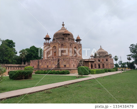 Multiple Mughal-era tombs inside Khusro Bagh in Prayagraj showcasing royal mausoleums of Prince Khusrau, Shah Begum, and Nithar Begum with historic architecture. 133438479