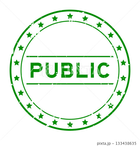 Grunge green public word round rubber seal stamp on white background 133438635