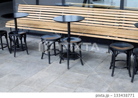 Chair and table in a city cafe on the seafront in Tel Aviv. 133438771