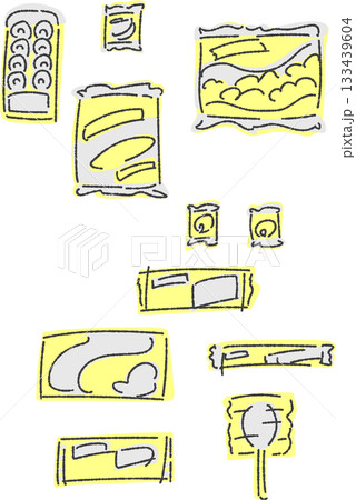 いろいろな駄菓子セット ラフ仕上げ 単色 いろいろな駄菓子セット ラフ仕上げ 単色 133439604