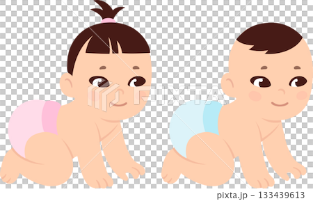 Cute cartoon Asian baby boy and girl Cute cartoon Asian baby boy and girl 133439613