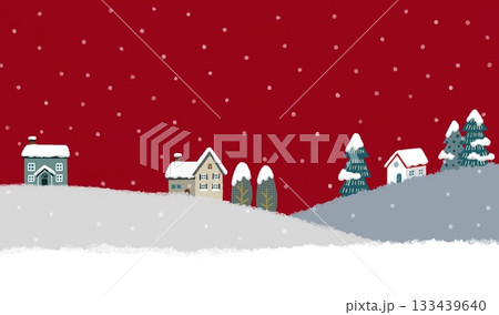 雪が降る冬の街並みの背景素材　クリスマスの背景イラスト 133439640