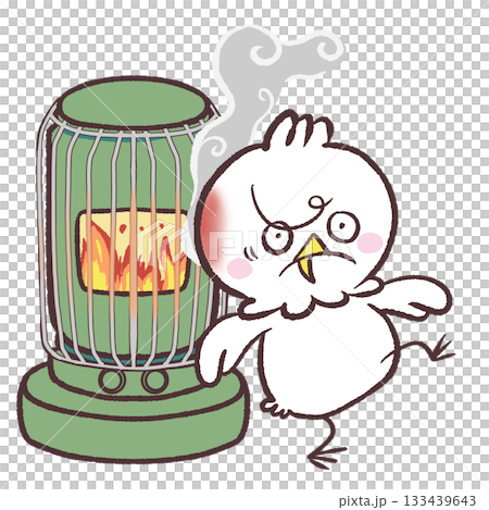 Illustration of a white bird getting burned by a stove 133439643