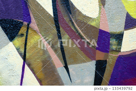 Colorful background of graffiti painting artwork with bright aerosol outlines on wall. Old school street art piece made with aerosol spray paint cans. Contemporary youth culture backdrop 133439792