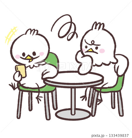 スマホに夢中な白い鳥に不満の鳥のイラスト 133439837